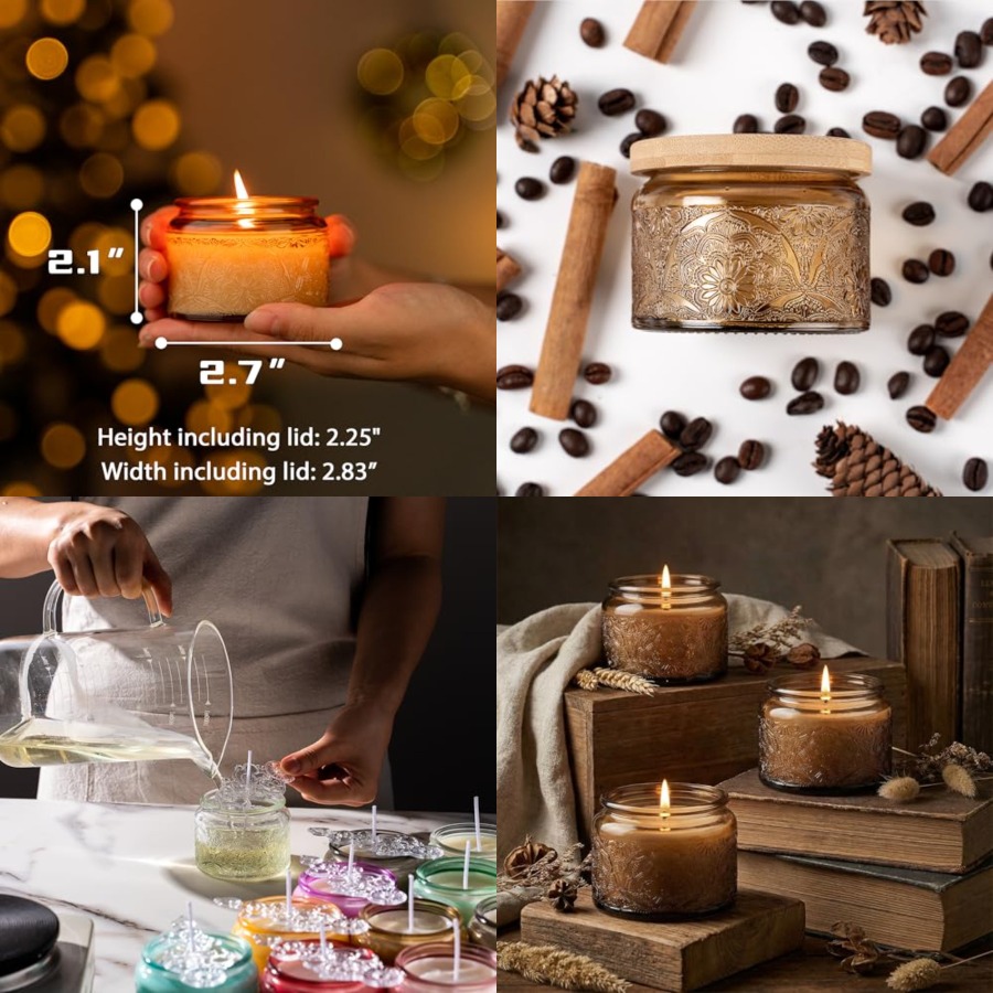 Candle Making Glass - 18-Pack 4oz Embossed Glass Candle Container