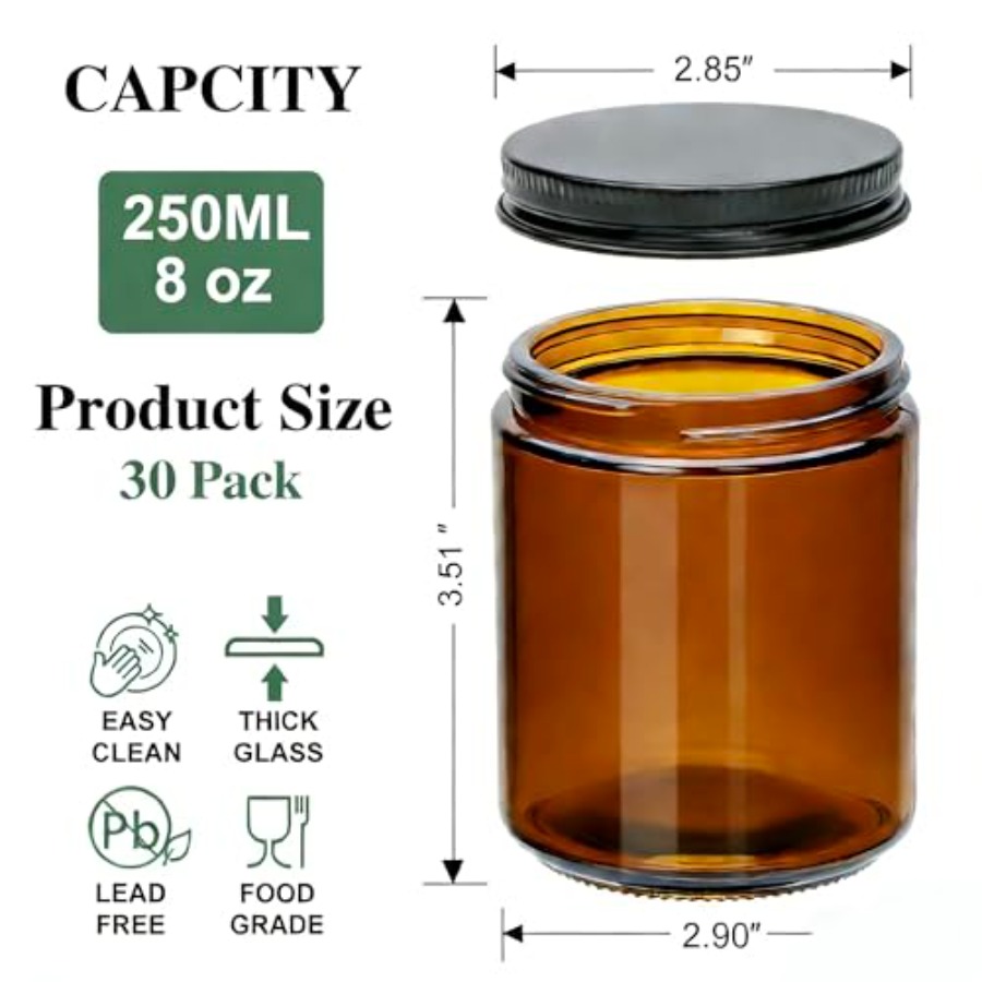 8oz Amber Candle Jars Set of 3 – Candle Making Glass recenzja i cena